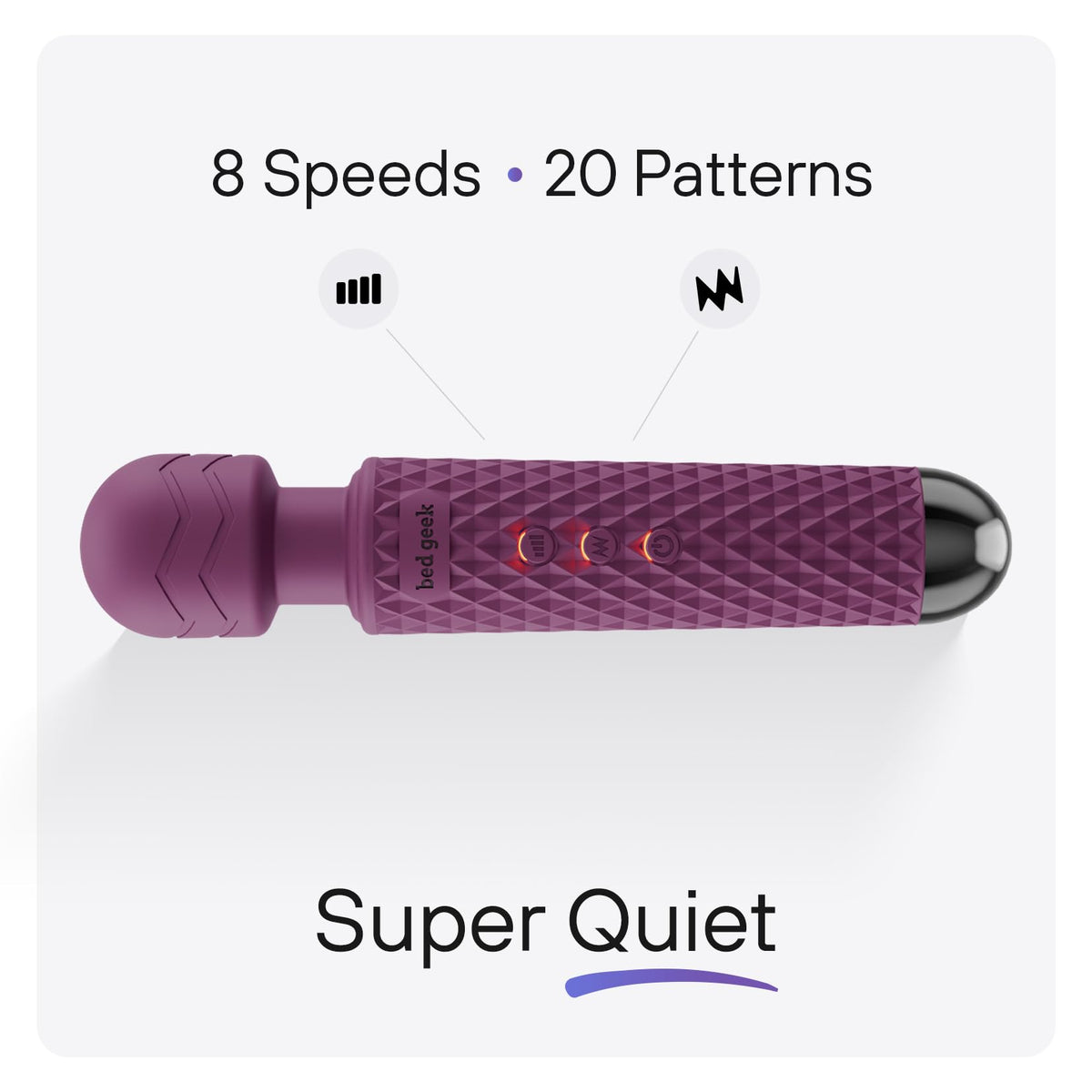 bed geek Handheld Cordless Personal Wand Massager – Waterproof, USB Rechargeable, 20 Vibration Patterns, 8 Speeds, Memory Feature, Skin-Soft Silicone for Ultimate Relaxation Tool (Purple) 🍁 All In One Marketplace Canada