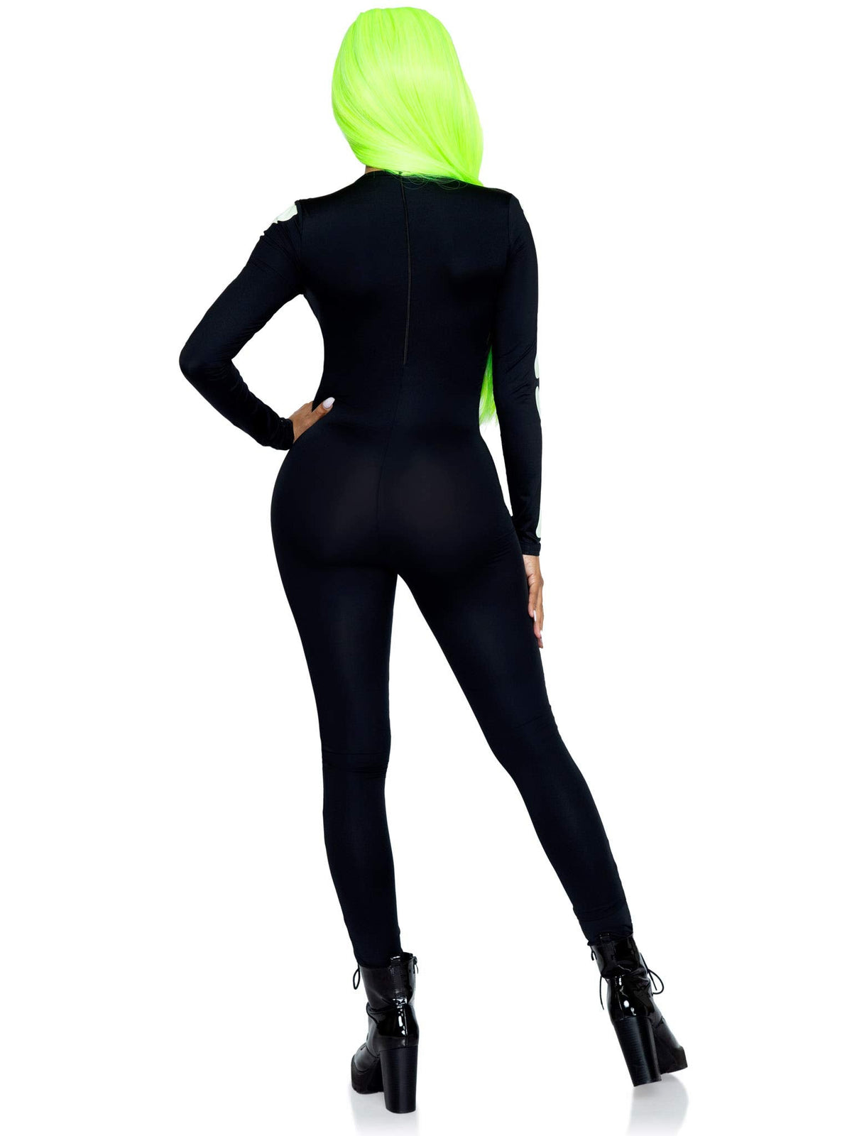 Leg Avenue Women's Glow in The Dark Skeleton Bodysuit Halloween Costume, Black/White, X-Large