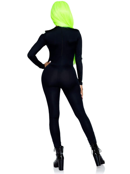Leg Avenue Women's Glow in The Dark Skeleton Bodysuit Halloween Costume, Black/White, X-Large