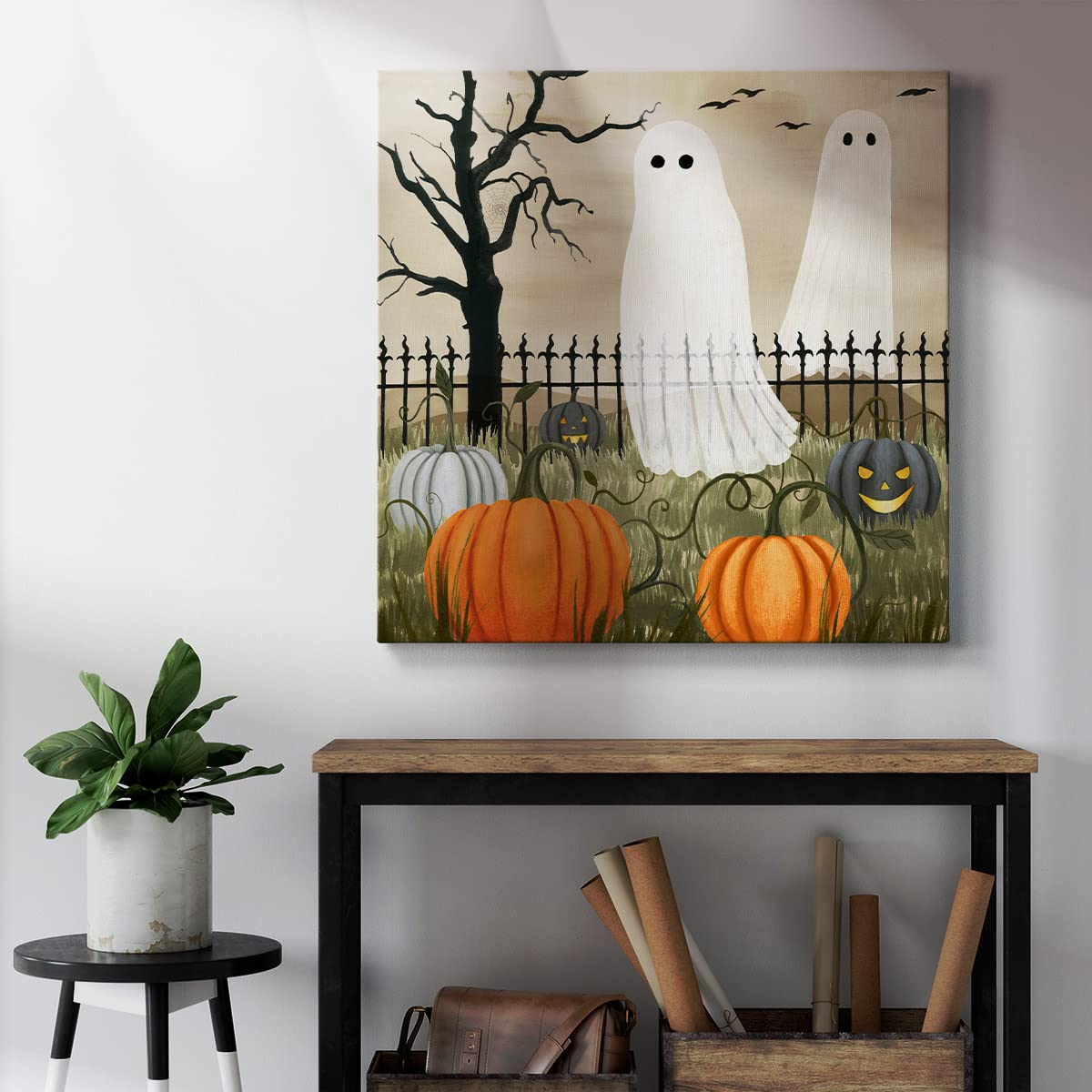 Renditions Gallery Modern Canvas Wall Art Pictures for Office Decorations Halloween Hunted Pumpkin Patch Premium Wall Hanging Wooden Artwork for Livingroom Kitchen Paintings - 10"X10" LT508