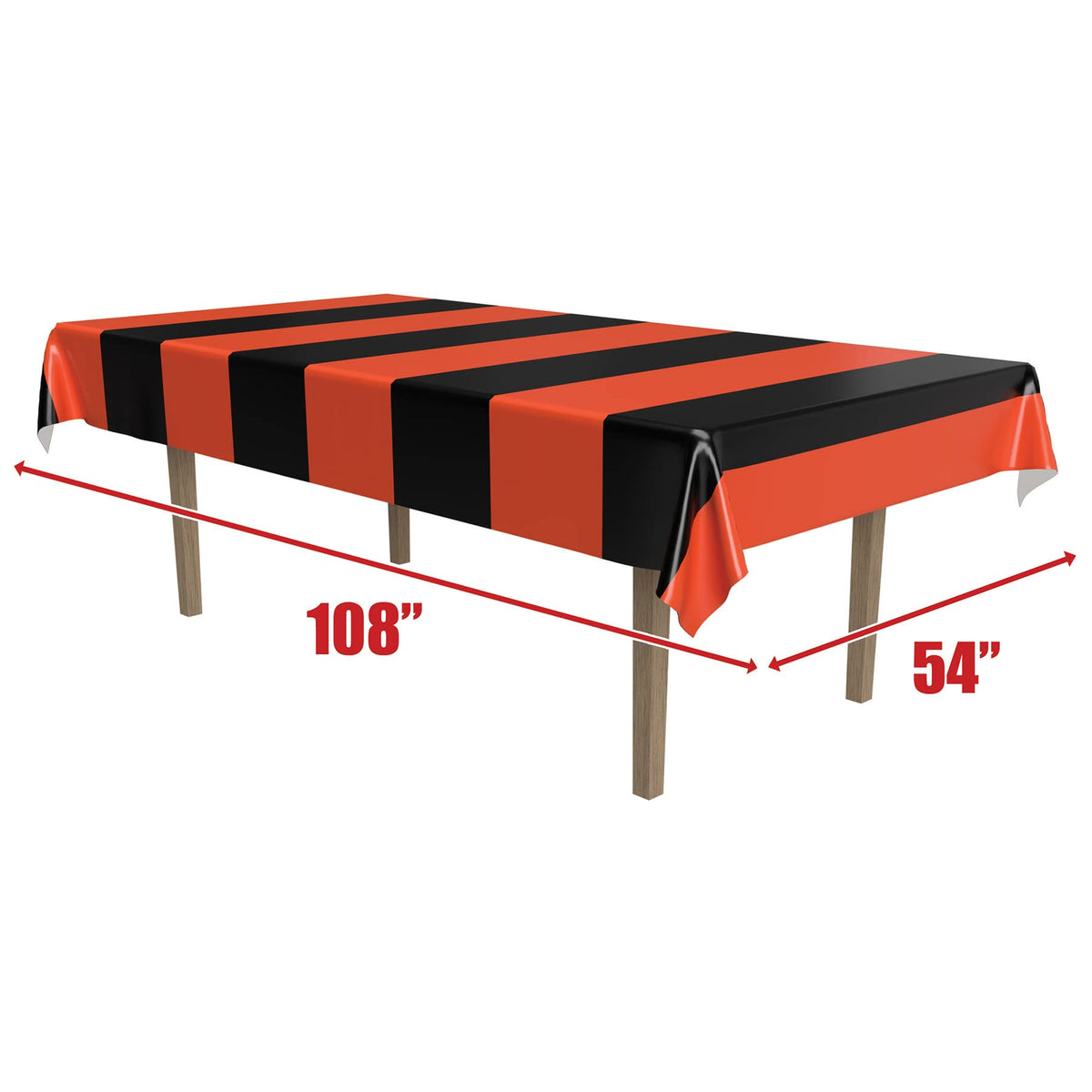Beistle Orange & Black Stripes Tablecovers, 54” x 108”, Plastic Table Cloth, Rectangular Tablecloth, Holiday Tablecloth, Halloween Plastic Tablecloth, Halloween Decorations, Orange/Black, 2 Pieces