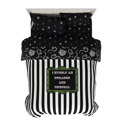 Franco Collectibles Beetlejuice Halloween Striped Bedding 5 Piece Super Soft Reversible Comforter and Sheet Set, Full, (Officially Licensed Product)