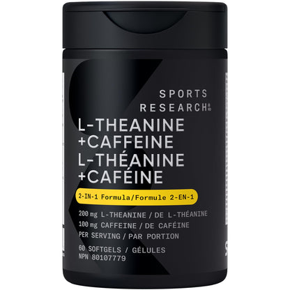Sports Research® 2-in-1 L-Theanine Supplement with Caffeine & MCT Oil from Organic Coconuts - Focused Energy, Alertness & Relaxation Without Drowsiness - 200mg L Theanine, 100mg Caffeine - 60 Softgels 🍁 All In One Marketplace Canada