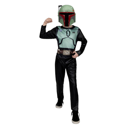 Star Wars Boba Fett Official Youth Halloween Costume - Printed Jumpsuit with Plastic Mask (L) Black