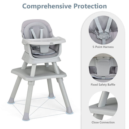 INFANS 8 in 1 Baby High Chair, Convertible Highchair for Babies and Toddlers, Infant Dining Booster Seat, Building Block Table, Kids Stool Table Chair Set with Removable Tray (Grey) 🍁 All In One Marketplace Canada