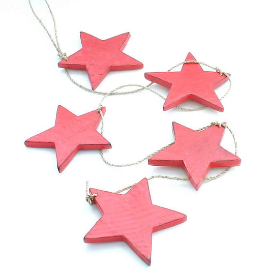 Hanging String Of 5 Wooden Stars