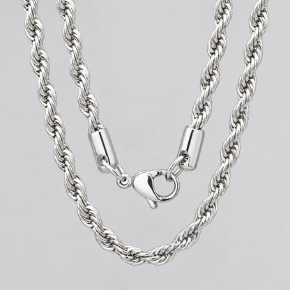 Men’s 24" Stainless Steel Silver Rope Chain Necklace. Heavy-Duty Biker Necklace