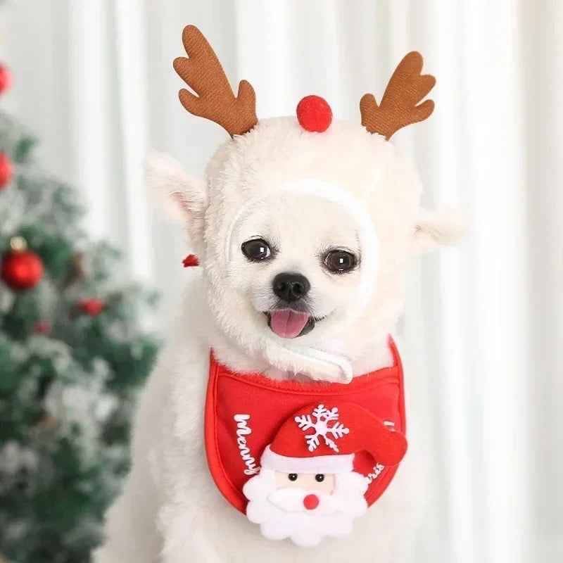 Holiday Cheer Dog Bandana and Hat Set | Reindeer or Tree Theme