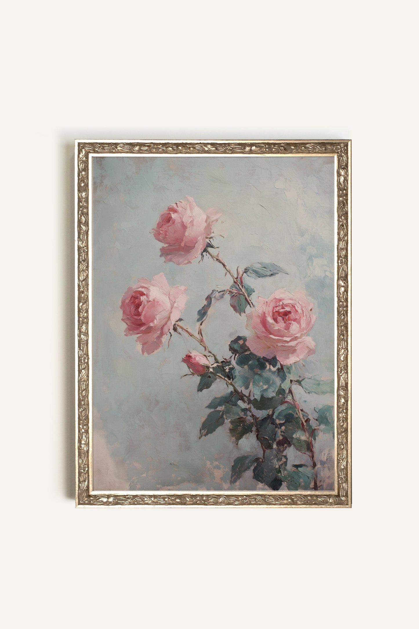 POWDER ROSES, VINTAGE SILVER FRAME