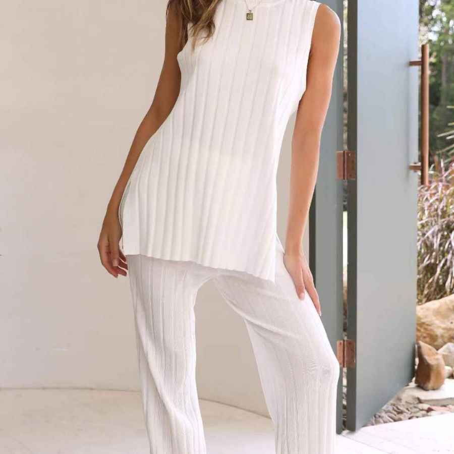 Women’s Ice Silk Knitted Sweater & Wide-Leg Pants Two-Piece Set – Casual Lounge Outfit