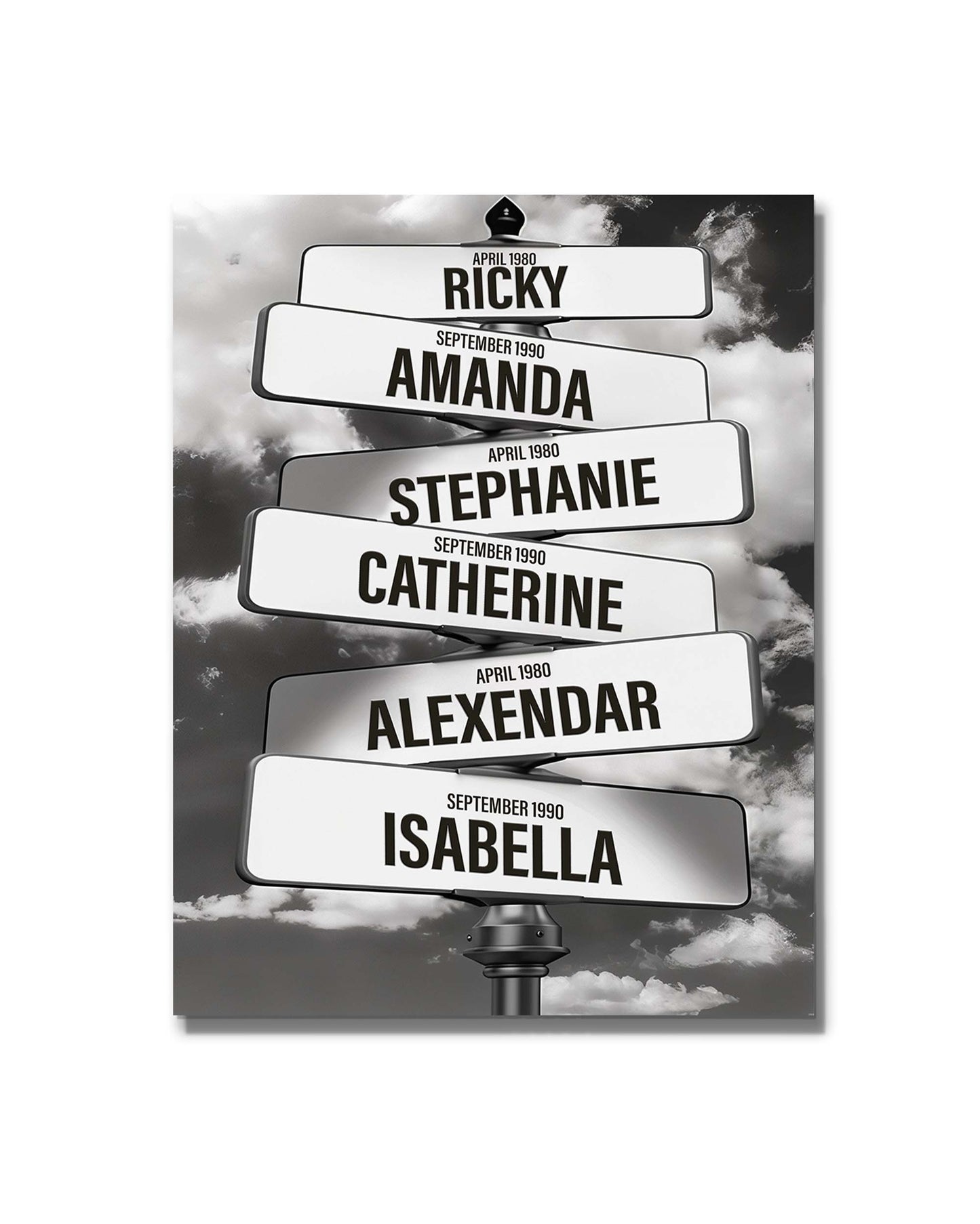 Familien-Schild 6 Namen 36X24 Zoll Leinwanddruck nach Wunsch