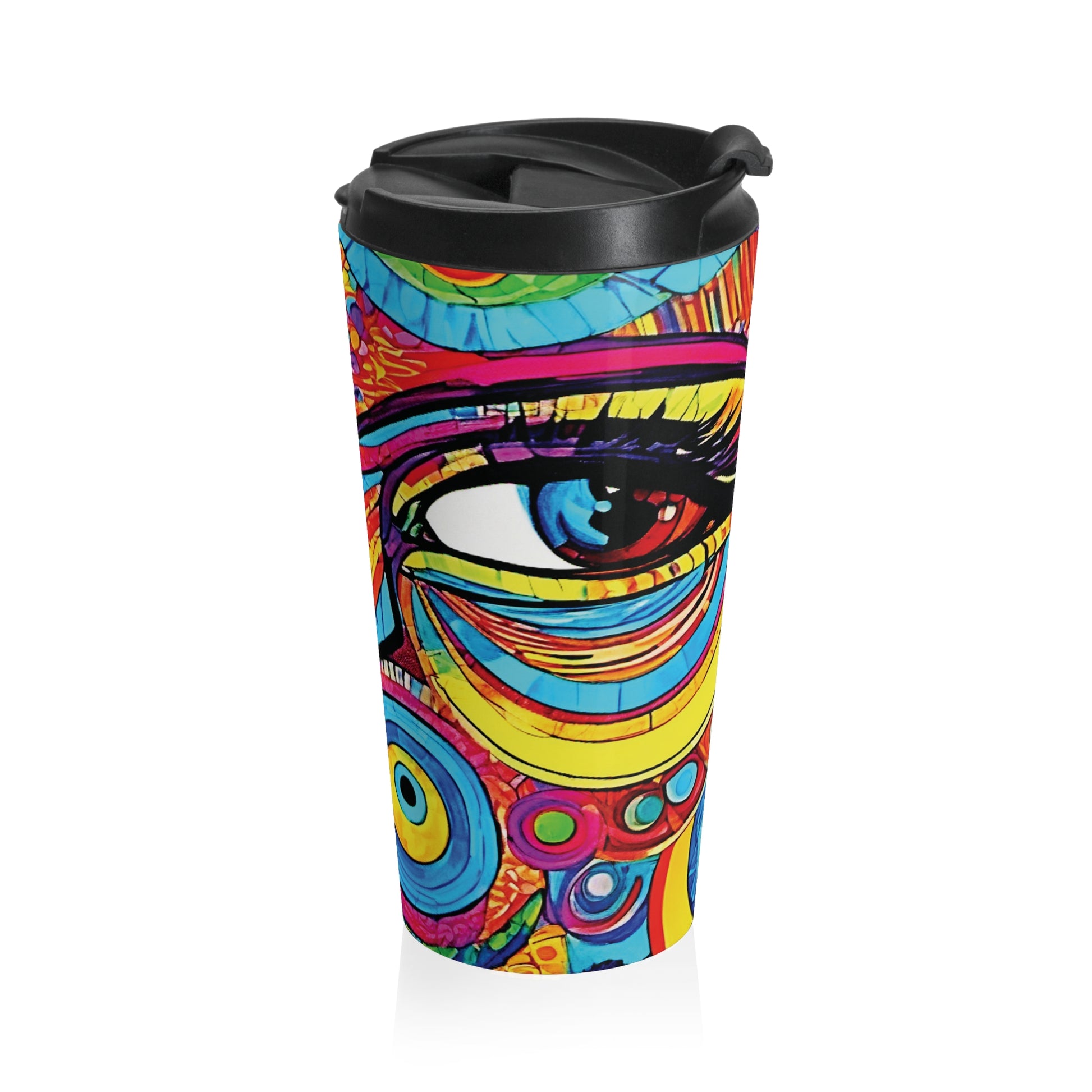 Colorful Abstract Face Travel Mug — Vibrant Psychedelic Stainless Steel Tumbler - AURABAGS SHOP