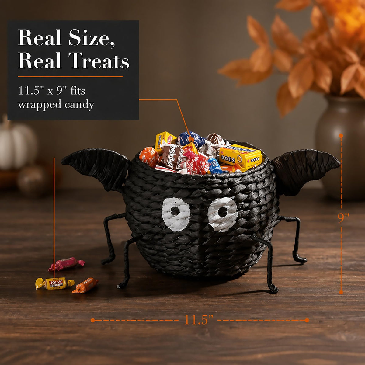 Mud Pie Halloween Bat Candy Bowl, Footed Hyacinth Serving Bowl