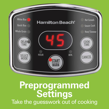 Hamilton Beach Digital Programmable Rice Cooker & Food Steamer, 14 Cups Cooked (7 Cups Uncooked), Stainless Steel, Steam & Rinse Basket, Delay Start, Model 37548MN 🍁 All In One Marketplace Canada