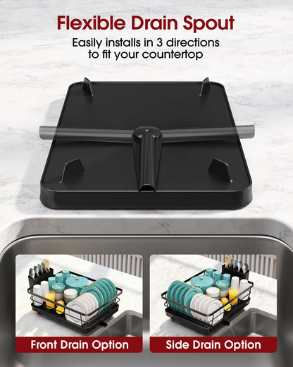 Sakugi Dish Drying Rack - Compact Dish Racks with Drain Board for Kitchen Counter, Durable Stainless Steel Dish Rack Used in Sink & on Countertop, Dark Black, Large 🍁 All In One Marketplace Canada
