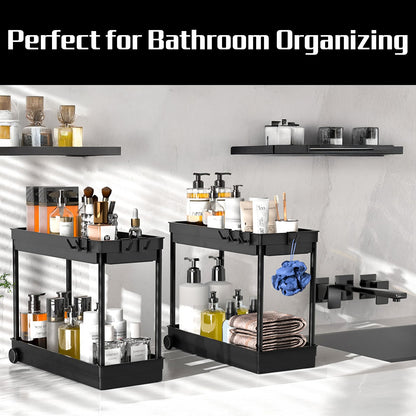 Cicilyna 2 Pack Under Sink Organizer, 2 Tier Bathroom Cabinet Organizers and Storage with Hook, Multi-purpose Storage Basket Shelf for Kitchen, Black 🍁 All In One Marketplace Canada