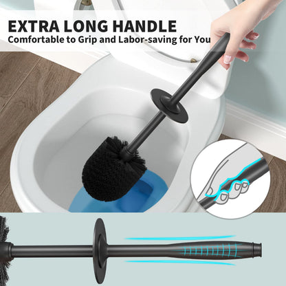 UPTRONIC Toilet Brush, Toilet Bowl Brush with Extra Long Handle Durable Bristles Toilet Scrubber and Covered Holder for Toilet Brush Set for Bathroom Cleaning (Black-02) 🍁 All In One Marketplace Canada