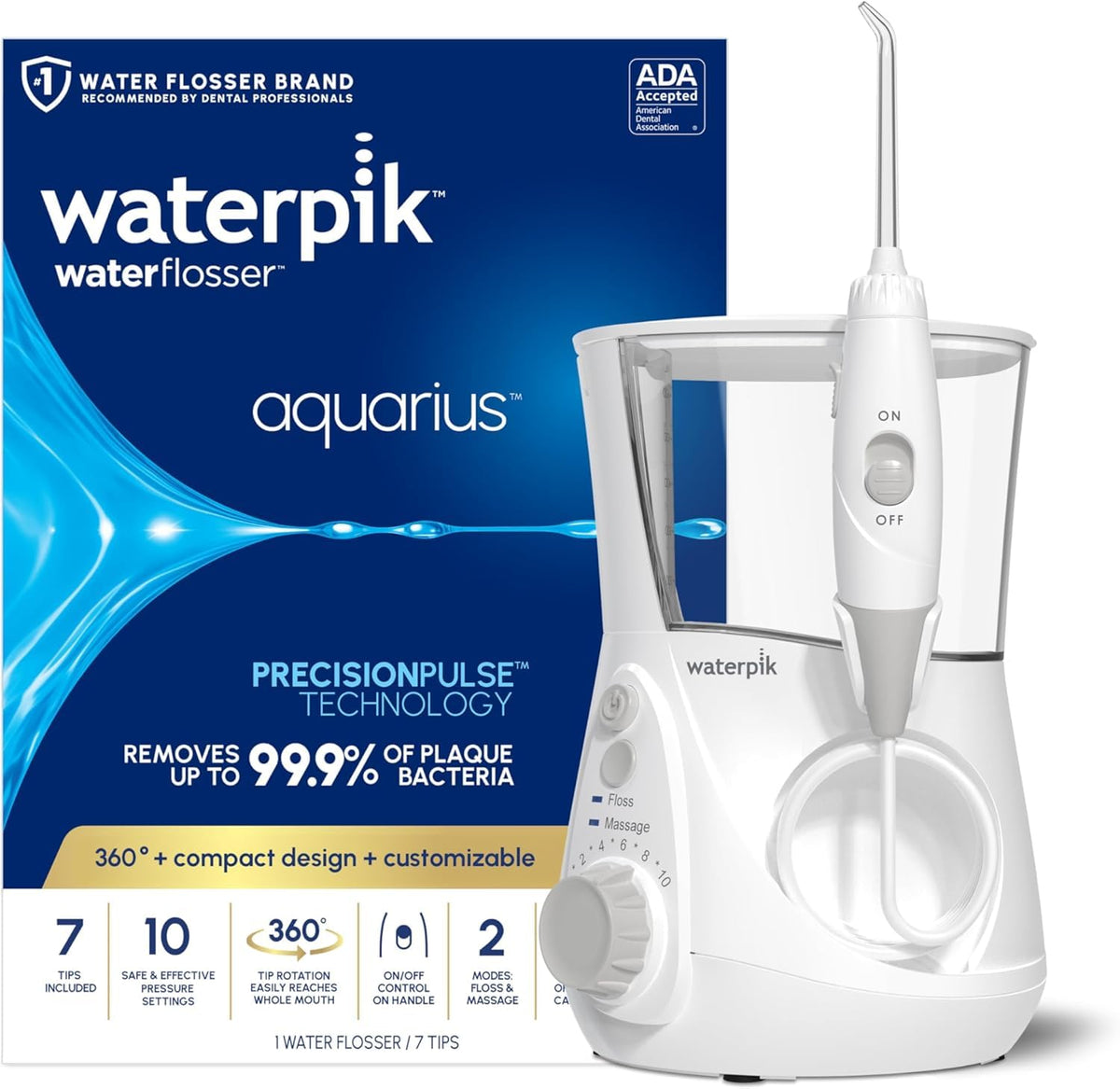 Waterpik Aquarius Water Flosser For Teeth Cleaning, Gums, Braces, Dental Care, Electric Power With 10 Settings, 7 Tips For Multiple Users & Needs, CDA Validated, White WP-660, Packaging May Vary 🍁 All In One Marketplace Canada