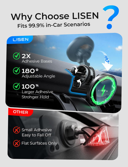 LISEN 15W for MagSafe Car Mount Charger【24 Strongest Magnets】 Phone Holder Car Magnetic Wireless Charger【360°】 Vent & Dashboard MagSafe Car Accessories for Mom for iPhone 17 Pro 16 15 14 13 🍁 All In One Marketplace Canada