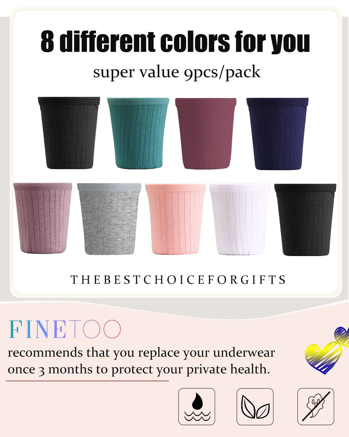 FINETOO 9 Pack Cotton Underwear for Women Sexy Low Rise Ribbed Hipster Breathable Soft Womens Bikini Panties Cheeky S-XL 🍁 All In One Marketplace Canada