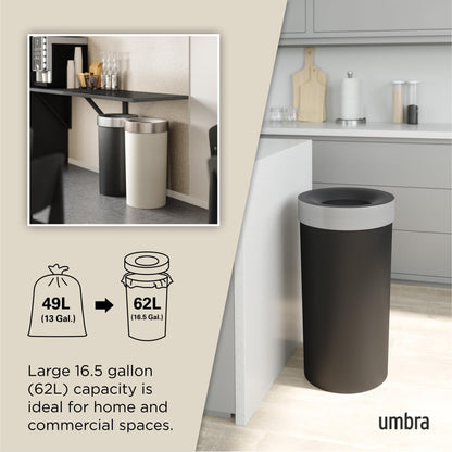 Umbra Vento Kitchen Trash Can – Large 16 Gal (62 L) Open Top Garbage Can for Home & Office – Modern Clean Design, Black/Nickel 🍁 All In One Marketplace Canada