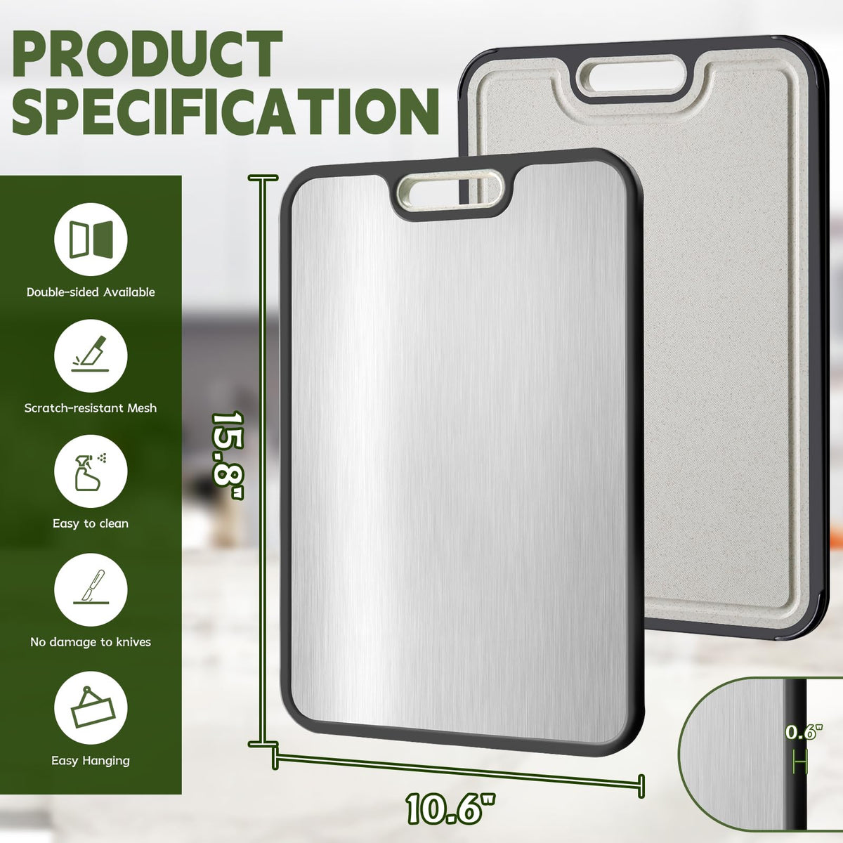 Cutting Board,Titanium Cutting Board, Kitchen Essentials, Cutting Boards for Kitchen, Double Sided Food Grade, Planche a Decouper, Chopping Board and Wheat Straw PP, Easy to Clean Large Size 16”×11” 🍁 All In One Marketplace Canada