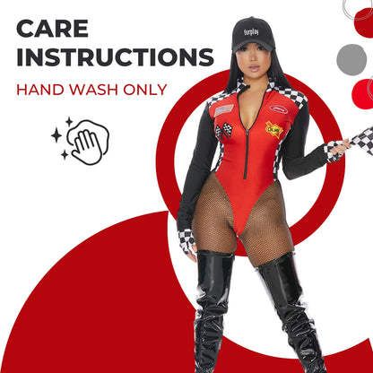 Forplay Wanna Race Racer-Themed Fancy Dress - 4-Piece Women's Halloween Costume, Red, Medium/Large