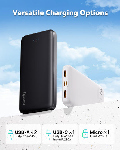 Miady 2-Pack 10000mAh Dual USB Portable Charger, Slim USB-C Power Bank, Travel Battery Pack 3 Outputs 2 Inputs Compatible with iPhone 17/16/15/14 Galaxy S24/22 Google iPad Android etc 🍁 All In One Marketplace Canada