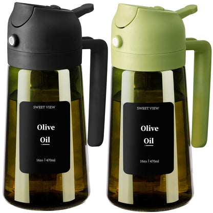 SWEET VIEW 2PCS Olive Oil Dispenser and Oil Sprayer – 16oz/470ml Glass Light-Proof Oil Pourer for Kitchen with Stickers for Air Fryer, Cooking, Salad, and BBQ 🍁 All In One Marketplace Canada