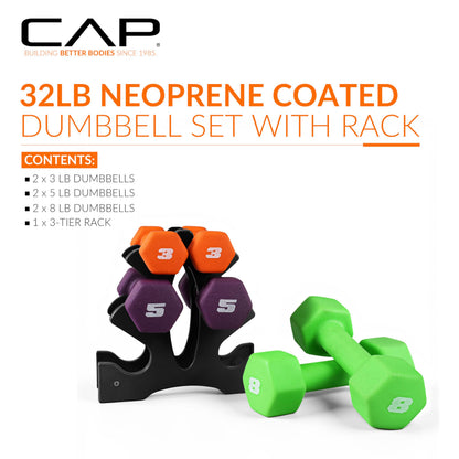 CAP Barbell 32 lb Neoprene Dumbbell Set with Rack |Includes 3, 5, 8 lb Pairs 🍁 All In One Marketplace Canada