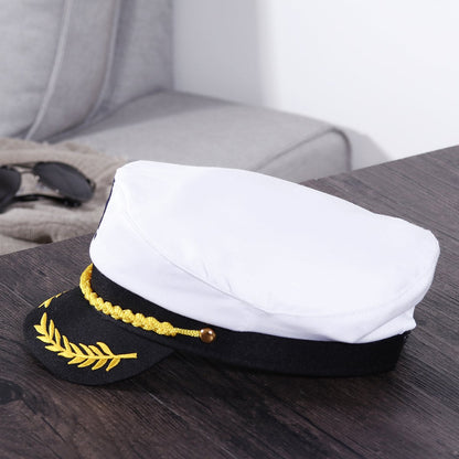 Yacht Captain Hat White Sailor Hat for Women Men Yacht Boat Captain Cap Halloween Costume Party Masquerade Cosplay Accessory