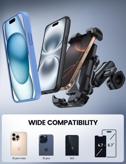 Lamicall Motorcycle Phone Mount Holder - [Dual Vibration Dampener] [720° Adjustment Arm] Motorcycle Cell Phone Holder, Bike Handlebar Phone Mount for iPhone 17 Pro/Air/16/15/14 Pro Max, 4.7-6.7" Phone 🍁 All In One Marketplace Canada