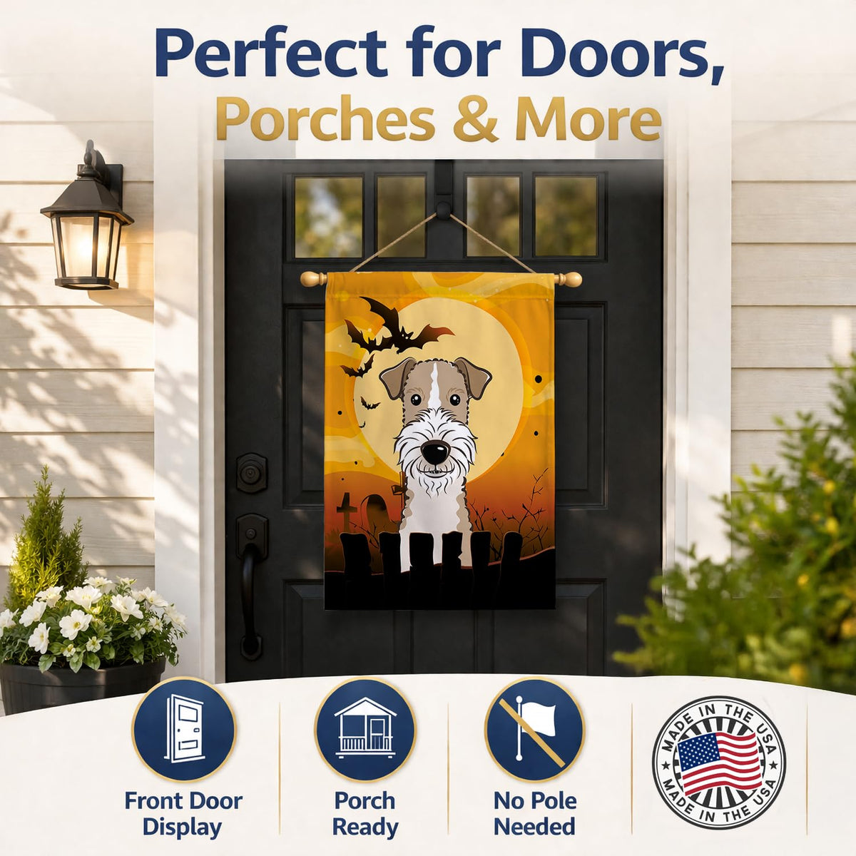 Caroline's Treasures BB1805CHF Halloween Wire Haired Fox Terrier Canvas House Size Flag, Multicolor, Large