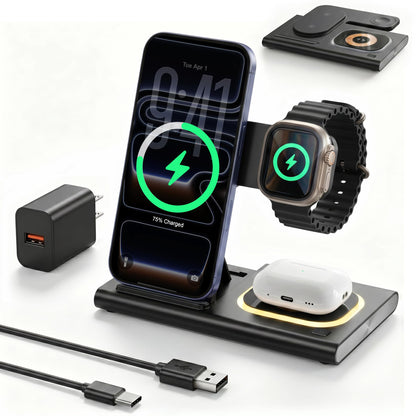 3 in 1 Foldable Wireless Fast Charging Station for Apple Multiple Devices 🍁 All In One Marketplace Canada