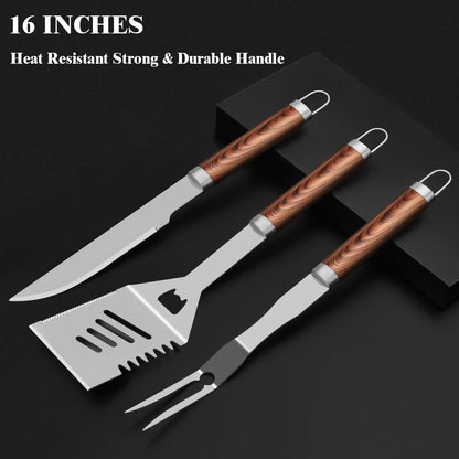 ROMANTICIST 25pcs Extra Thick BBQ Grill Accessories, Father's Day Grilling Gifts Set for Men Dad, Heavy Duty Grill Tools Utensils Kit with Spatula, Tongs in Aluminum Case for Birthday Brown 🍁 All In One Marketplace Canada