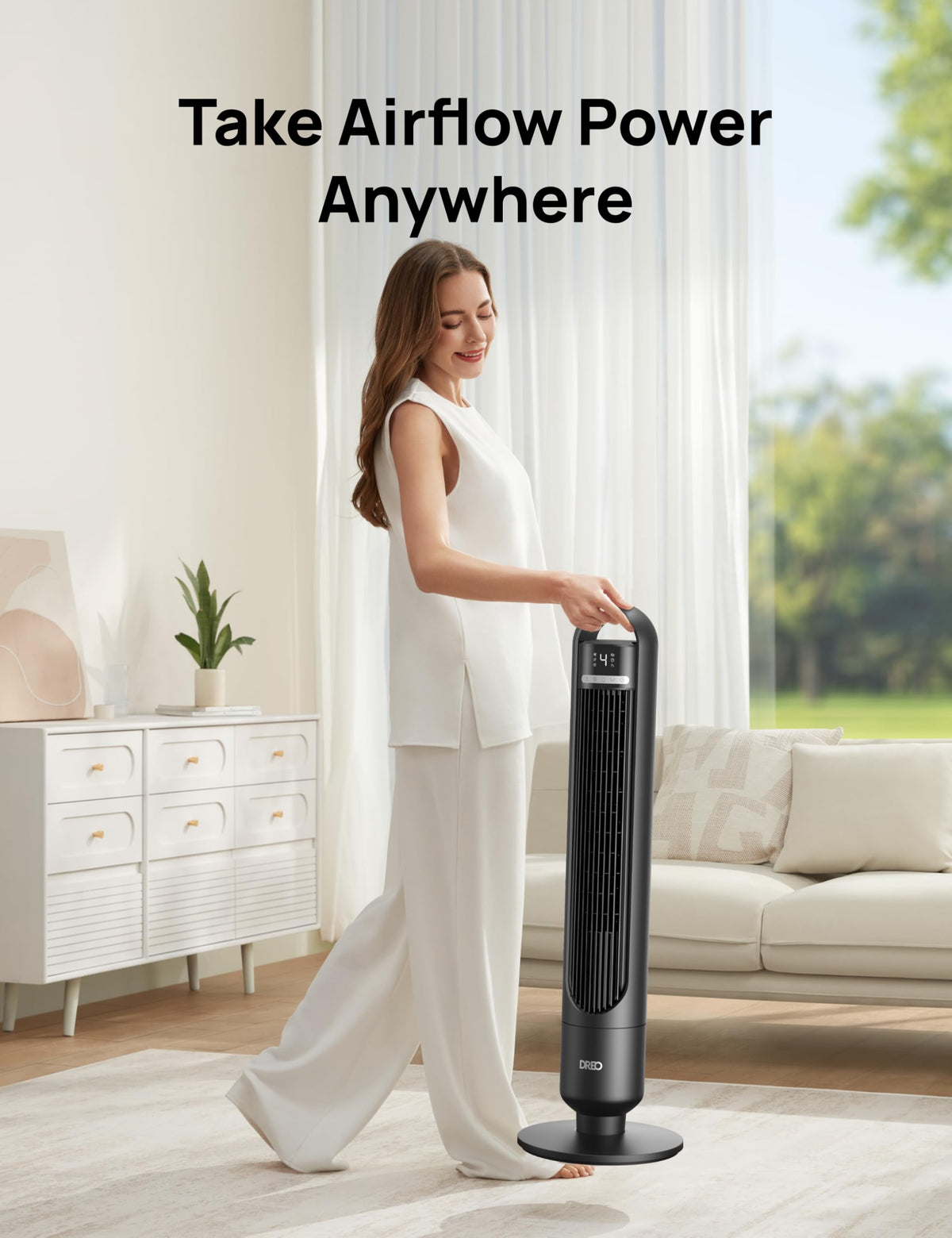 DREO Smart Tower Fan for Bedroom, 90° Oscillating Standing Fans for Room with 4 Speeds, 4 Modes, 25dB Quiet for Sleep, 25ft/s Velocity, 8H Timer, Remote/App/Voice Control for Living Room, Office, Home 🍁 All In One Marketplace Canada