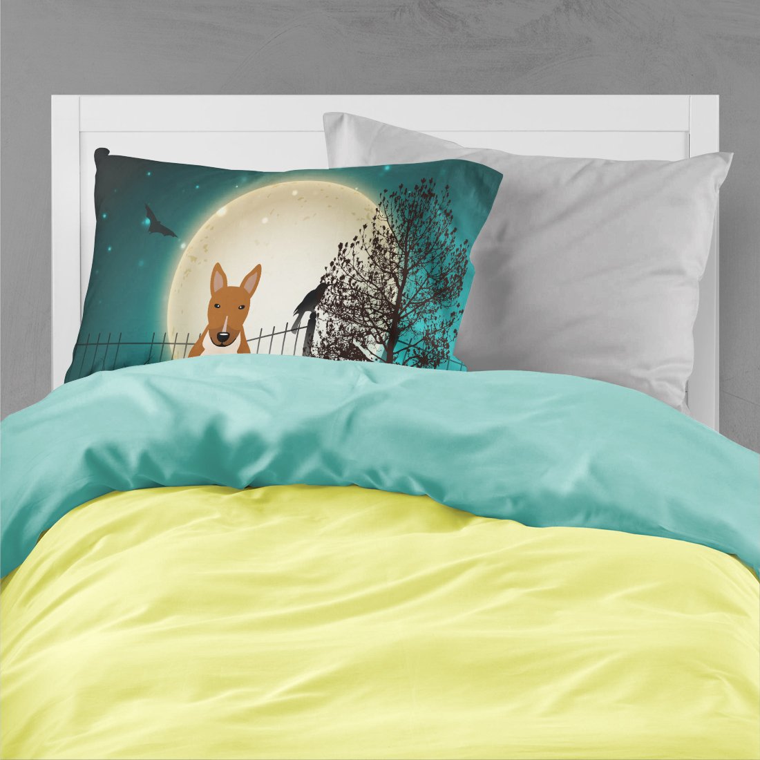Caroline's Treasures BB2324PILLOWCASE Halloween Scary Bull Terrier Red Fabric Standard Pillowcase Lightweight Super Soft Easy Care Decorative Artwork Pillowcase, Standard