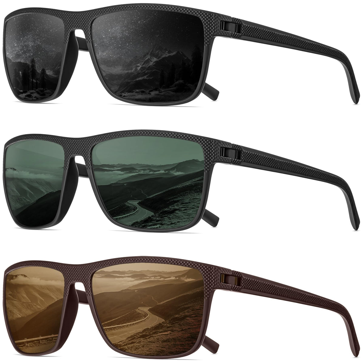 QALLY Polarized Sunglasses Men Lightweight Square Mens Sun Glasses for Driving Sports with UV400 Protection, Black/Dark Green/Tawny 🍁 All In One Marketplace Canada