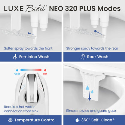LUXE Bidet NEO 320 Plus - Warm Water, Dual Nozzle, Non-Electric Bidet Attachment for Toilet Seat, Patented Slide-in Install, 360° Self-Clean, EZ-Lift to Clean, Feminine & Rear Wash (Chrome) 🍁 All In One Marketplace Canada