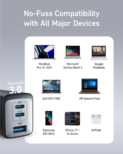 Anker USB C Charger Block(Nano II 65W), iPhone Charger 3-Port Fast Foldable, Wall Charger for iPhone 17/16/16 Pro, MacBook Pro/Air, iPad Pro, Galaxy S20, Dell XPS 13, Note 20/10+, Steam Deck, and More 🍁 All In One Marketplace Canada