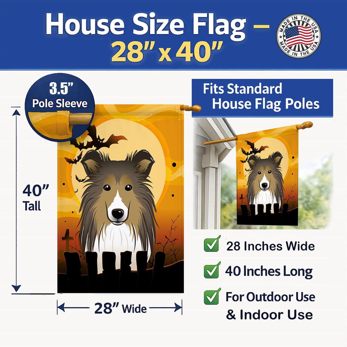 Caroline's Treasures BB1800CHF Halloween Sheltie Canvas House Size Flag, Multicolor, Large