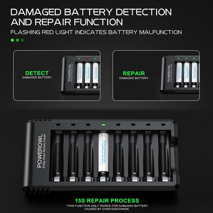 POWEROWL 8 Bay AA AAA Battery Charger for Ni-MH Rechargeable Batteries (No Adapter) 🍁 All In One Marketplace Canada