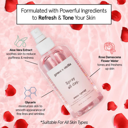 Grace and Stella Award Winning Rose Water Facial Spray (240ml) - Vegan - Rose Water Spray For Face - Rosewater Spray Toner Rose Hydrosol - Rose Spray Facial Mist - Rosewater Spray Toner Rose Hydrosol - Spray all Day 🍁 All In One Marketplace Canada