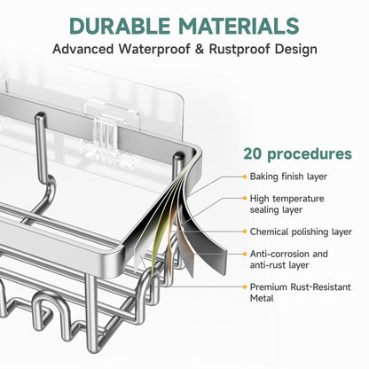 Veken Large Capacity Shower Caddy 3-Pack, No Drilling Adhesive Rack with Soap Holder, Rustproof & Waterproof Shelves, Bathroom Organizers and Storage, Wall-Mounted Kitchen & Home Decor, Silver 🍁 All In One Marketplace Canada