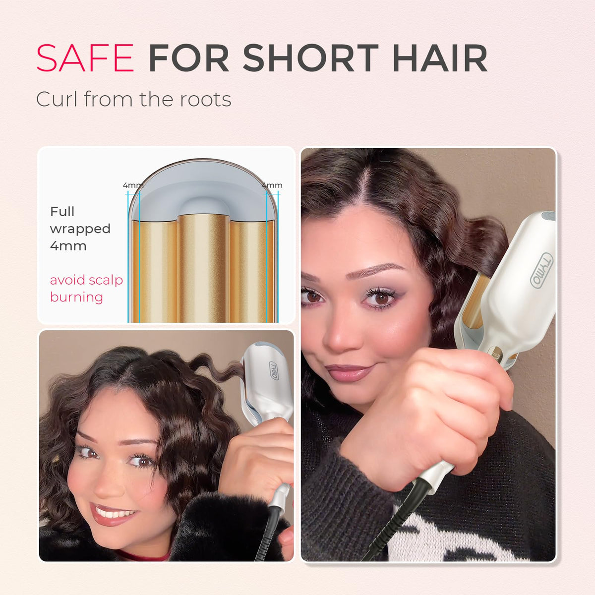 TYMO ROVY Hair Waver Curling Iron, 3-Barrel Ionic Hair Curler with 9 Heat Settings, Beach Waves Crimper for Women, Travel-Friendly, Anti-Scald, Fast Heating, Easy to Use, Elegant Gold, 1 Inch 🍁 All In One Marketplace Canada