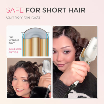 TYMO ROVY Hair Waver Curling Iron, 3-Barrel Ionic Hair Curler with 9 Heat Settings, Beach Waves Crimper for Women, Travel-Friendly, Anti-Scald, Fast Heating, Easy to Use, Elegant Gold, 1 Inch 🍁 All In One Marketplace Canada