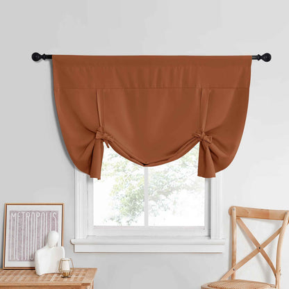 NICETOWN Thermal Insulated Short Shades Roman Curtains for Kitchen Tie Up Curtains for The Window Balloon Shades for Small Windows Halloween Decor, 52 x 45 Inch, Burnt Orange, 1 Panel