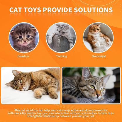 Cat Feather Toys, Cat Toys Wand, Interactive Cat Toy with Super Suction Cup, 2 PCS Cat Wand Toy and 6 PCS Feather Replacements with Bell, Interactive Cat Toy Kitten Toys for Indoor Play Chase Exercise (Natural) 🍁 All In One Marketplace Canada