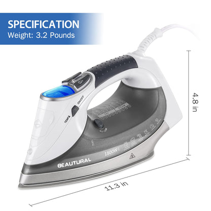 BEAUTURAL 1800-Watt Steam Iron with Digital LCD Screen, Double-Layer and Ceramic Coated Soleplate, 3-Way Auto-Off, 9 Preset Temperature and Steam Settings for Variable Fabric 🍁 All In One Marketplace Canada