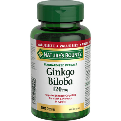 NATURE'S BOUNTY Gingko Biloba, 120 mg, Value Size, Helps to Enhance Cognitive Function, 180 Capsules, 78.5 g 🍁 All In One Marketplace Canada
